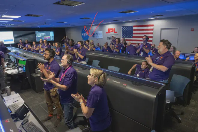 The team and me in JPL Mission Control for Psyche's Launch!